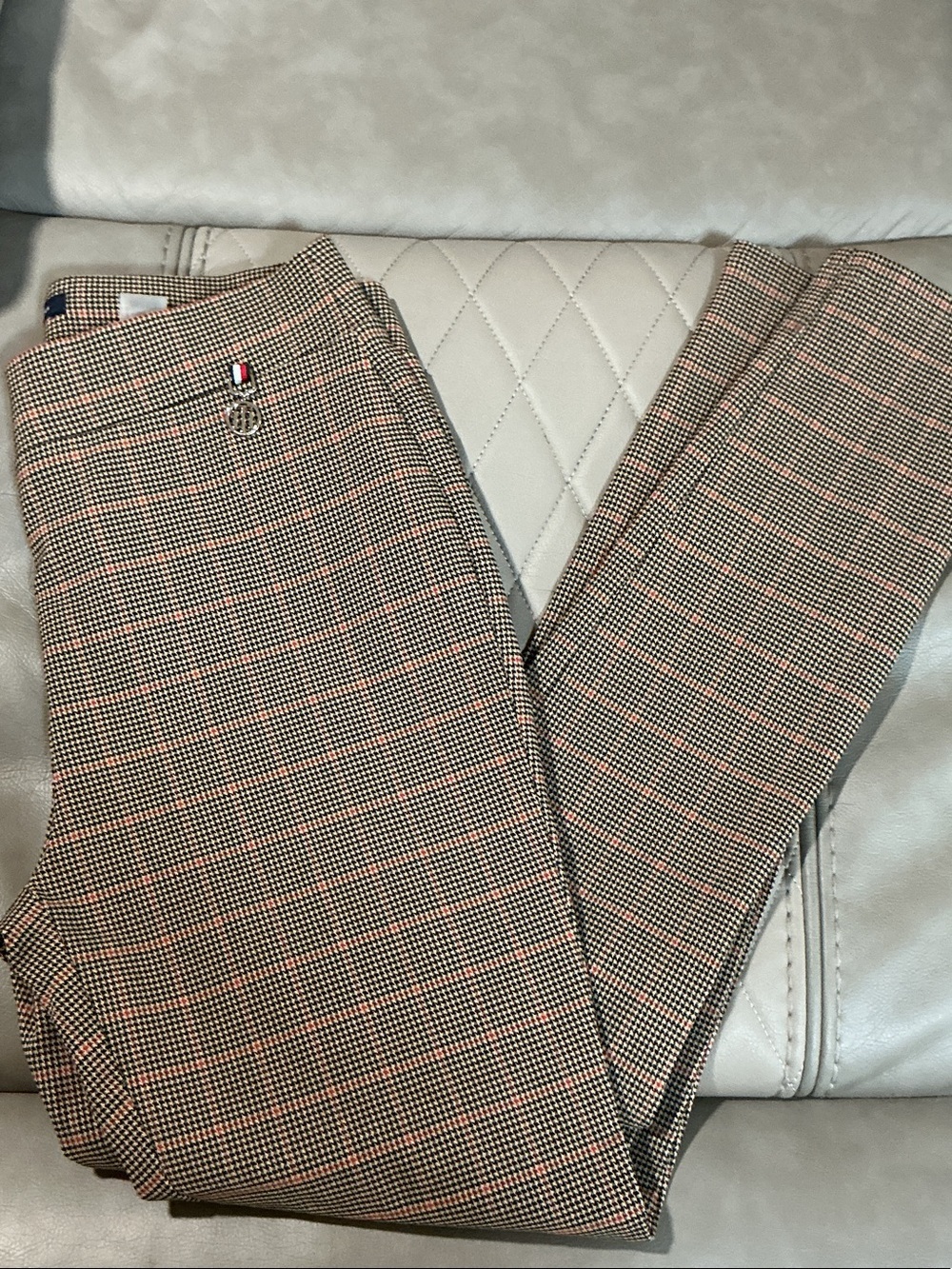 Tommy Hilfiger Women's Ankle Plaid Pants - Brown/Black with Pink Accent